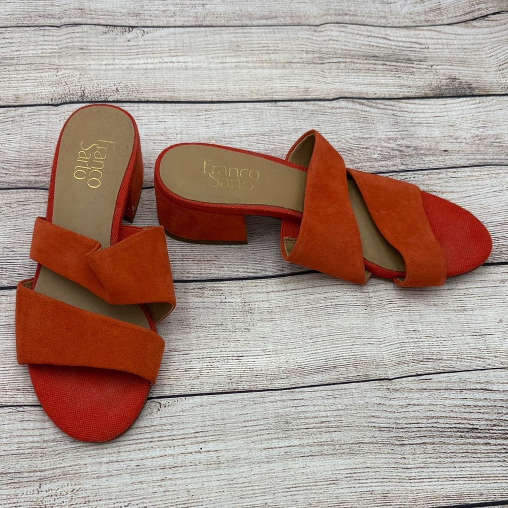 Franco Sarto Women's Orange Suede Mules